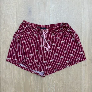 White Fox Shorts Pajamas Bow Print Personalized "Kat" Size S Burgundy Red thumbnail 2