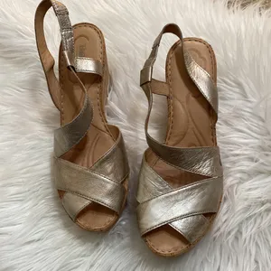 Born Criss cross metallic leather cork platform slingback Summer wedges thumbnail 3