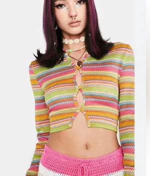 Blue Blush Rainbow Daze Knit Crop Cardigan - Size Medium thumbnail 3