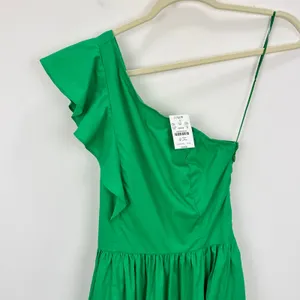 J.Crew One Shoulder Midi Dress A Line Ruffle Pockets Kelly Green US 00 NWT thumbnail 12