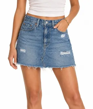 Levi's Mini Skirt Womens 27 Medium Wash Denim Distressed Frayed Hem Casual Y2K thumbnail 1