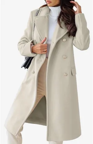 Amazon Women's Winter Lapel Double Breasted Long Wool Pea Coat Overcoat thumbnail 1