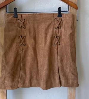 She + Sky Tan Suede-Look Lace-Up Mini Skirt thumbnail 1