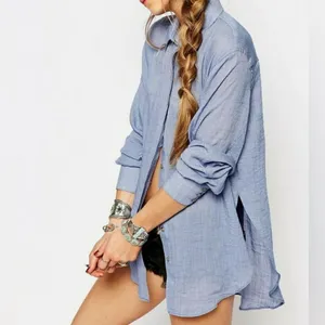 Free People Thats a Wrap Shirt in Chambray Combo Blue thumbnail 6