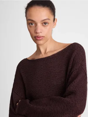 MADEWELL Boatneck Pullover Sweater Cocoa Brown size Small Lightweight Woven Knit thumbnail 3