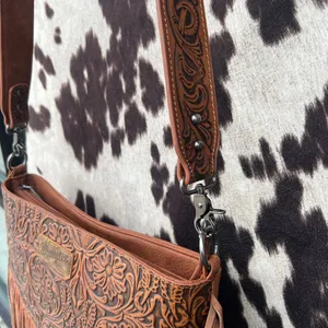 Wrangler Tooled Leather Cross Body Brown Fringe LARGE NWT floral western purse thumbnail 2