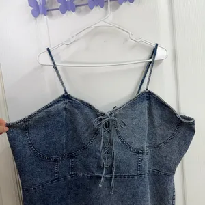 Rue+ blue medium wash denim cotton stretch‎ zip bodycon adjustable mini dress 3X thumbnail 2