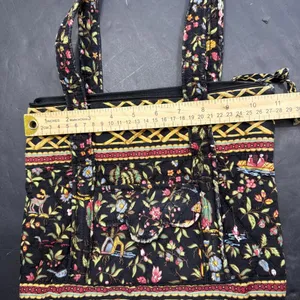 Vera Bradley Iconic Small Tote Bag MING Black Bamboo Floral Quilted Y2K Purse‎ thumbnail 2