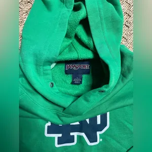 🦄JANSPORT Notre Dame Green Hoodie Womens Small thumbnail 3