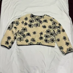 come’s Korean Floral Sherpa Fleece Cropped Tie Front Jacket thumbnail 2