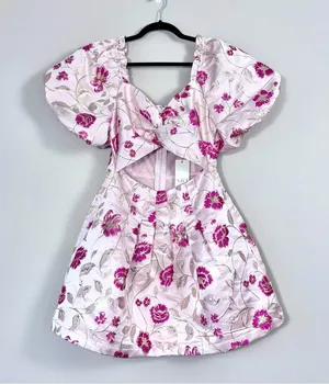 Vici Marie Anne Floral Puff Sleeve Cutout Mini Dress Medium thumbnail 5