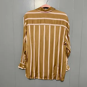 Aerie Tan Striped Satin PJ-To-Party Long Sleeve Button-down Casual Shirt S thumbnail 9