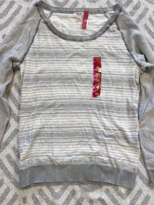 MOSSIMO SUPPLY CO. Light Grey White Striped Raglan Long Sleeve Shirt XXL NWT thumbnail 2