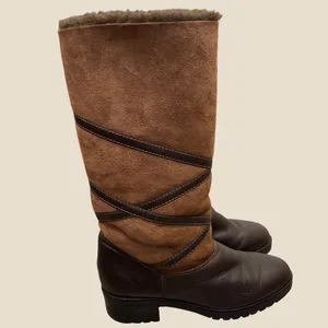 La Canadienne Brown Leather Suede Shearling Foldable Cuff Winter Boots 7 Cozy thumbnail 1