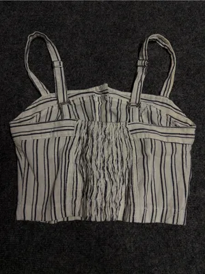 Brandy Melville Striped Button-Front Crop Tank Top - White with Navy Stripes thumbnail 2