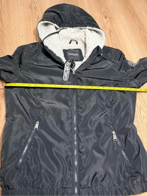 Bebe Sport Womens L Black Windbreaker Jacket Sherpa Lined Hood Full Zip Bomber thumbnail 5