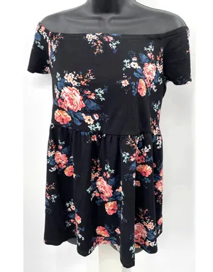 NWT Torrid Black Floral Off The Shoulder Babydoll Blouse Women's Size 2 (2X) thumbnail 1