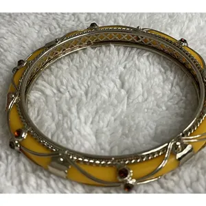 Source Unknown Bangle Bracelet Rhinestones Gold Tone Framed Vintage Jewelry Wedding Indian 8” thumbnail 4