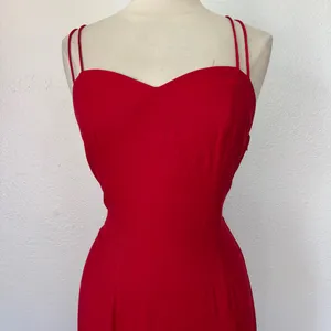 Vintage Solid Red Sleeveless Full Length Strappy Rhinestone Formal Dress thumbnail 5