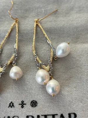NWOT Alexis Bittar Gold Tone Crystal & White Pearl Drop Earrings thumbnail 2
