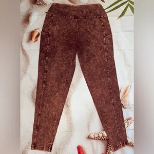 Zenana NEW! 3X Plus Size Mineral Wash Wide Waistband Full Length Leggings thumbnail 3