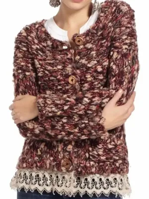 HWR Anthropologie Sweater Multicolor Wool Blend Chunky Knit Cardigan thumbnail 1