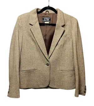 Vintage TJW Women's Blazer 14 Brown Herringbone Wool Silk Tweed Made‎ in Japan thumbnail 1