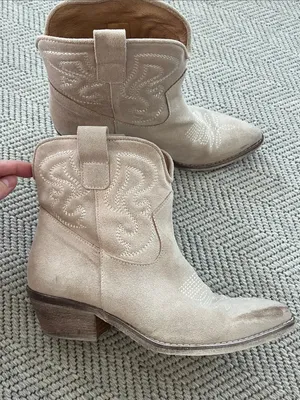 Ovyé by Cristina Lucchi sand suede texan ankle boots. thumbnail 6