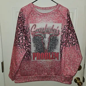 Pink Leopard Print Women's Sweater Crewneck Western Somebody's Problem Size XL thumbnail 2