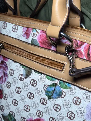 Giani Bernini Floral Logo Bag Purse Satchel in Tan and Pink Shoukder Crossbody thumbnail 12