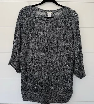 Chico’s Women’s 3 Grey Knit Open Sweater Pullover thumbnail 1