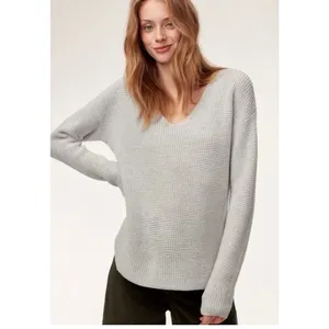 Wilfred Free Wolter Aritzia Gray V-Neck Waffle Knit Wool Pullover Sweater M thumbnail 2