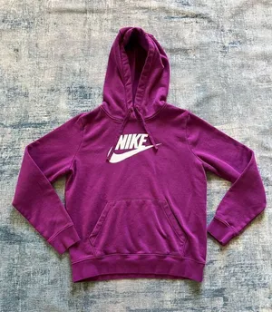 Nike Fuchsia Purple White Logo Club Pullover Fleece Hoodie Women's Small thumbnail 1
