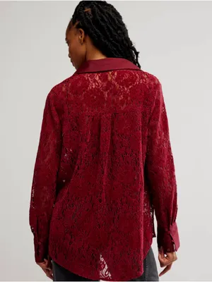 Free People Faith Button Down Shirt, Cabernet thumbnail 3