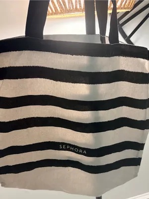 Sephora Black and White Striped Canvas Tote thumbnail 5