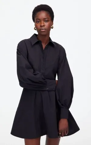 Madewell Dress 8 Black Seamed Long Sleeve Mini Poplin Shirtdress Pockets‎ NV025 thumbnail 1