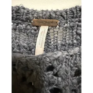 Free People Pretty Pointelle Vee Sweater Small Charcoal Oversized Open Knit thumbnail 5