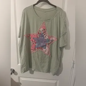 Layered Fabric Star Patchwork MintGreen Oversized T Shirt Y2K Indie Americana XL thumbnail 5