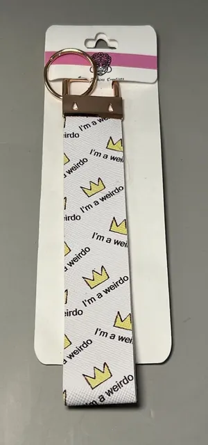 Jenkins Creations I'm A Weirdo Crown Wristlet Keychain White Lanyard Key Fob thumbnail 1