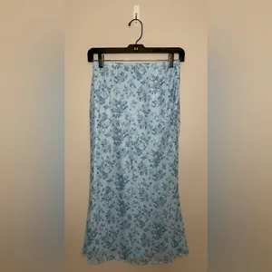 SHEIN Floral Print Lettuce Trim Mermaid Hem Skirt, Baby Blue, Size S, NWOT thumbnail 7