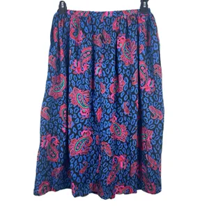 Land And Sea Vintage Ames Bold Blue Pink Floral Midi Elastic Waist Skirt M NWT thumbnail 2