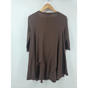 Project Social T Tunic Womens XS Brown Ribbed 3/4 Sleeve Babydoll Top‎ 2317-71 thumbnail 3