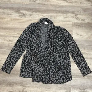 Allen Allen Gray, Black & Purple Leopard Print Open Front Cardigan Size Medium thumbnail 6
