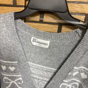 No Boundaries Gray Bow Print Button Front Cardigan‎ Size Medium thumbnail 4