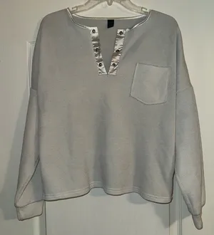 Shein white Garment Eyelets Pocket Front Tee ribbed long sleeve top thumbnail 2