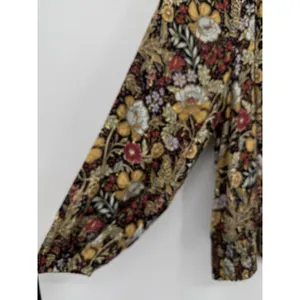 DR2 by Daniel Rainn Black Blouse Sz XL Multi Floral Metallic Gold Tie Front Boho thumbnail 6