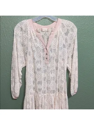 Sheer Floral Lace Dress Cottagecore Farmhouse Beach Vacation Boho Cruise thumbnail 3