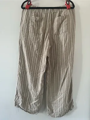Gap Beige Tan Linen Blend Striped Wide Leg Pants Large Coastal Euro Summer Beach thumbnail 5