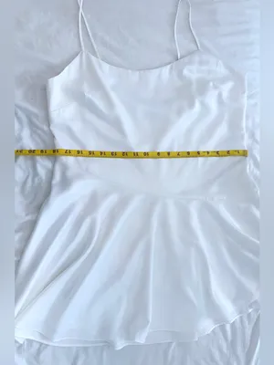 NWT Abercrombie & Fitch Asymmetrical Hem Mini Dress – White Satin – LP thumbnail 8