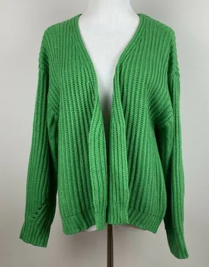 Code X Mode Cardigan Sweater S Chunky Knit Green Open Oversized‎ New thumbnail 1
